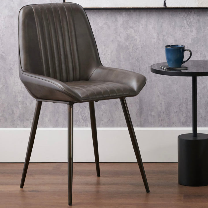 Angelo Peppercorn Leather and Bronze Metal Retro Dining Chair/Free Delivery