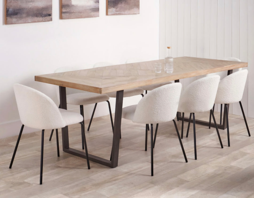 Marca Sand Wash Acacia Wood and Black Metal 8 Seater Dining Table/Scandi/ Free Delivery