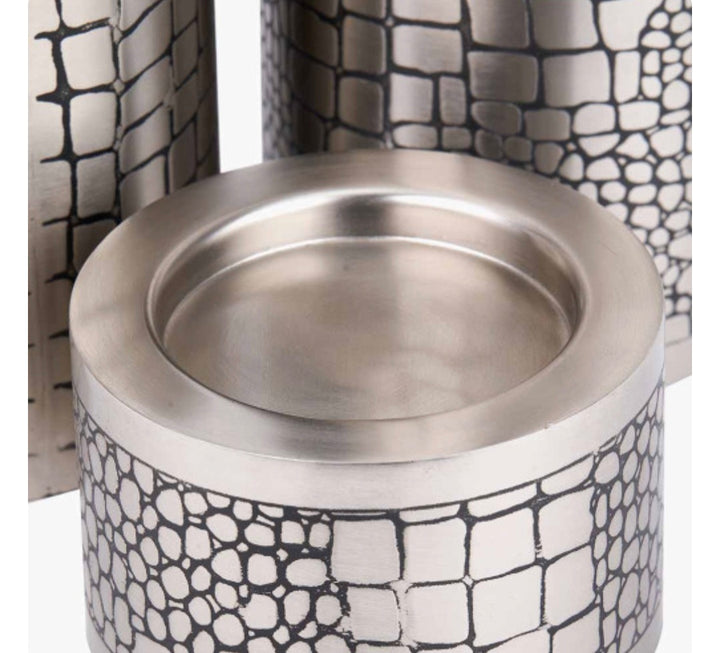 S/3 Antique Silver Croc Print Metal Pillar Candle Holders