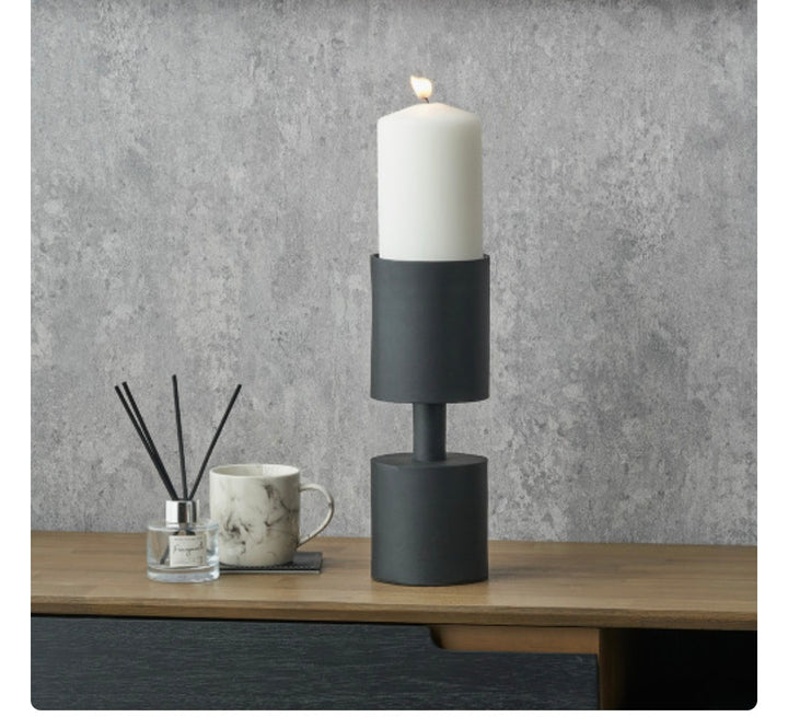 Matt Black Metal Pillar Candle Holder