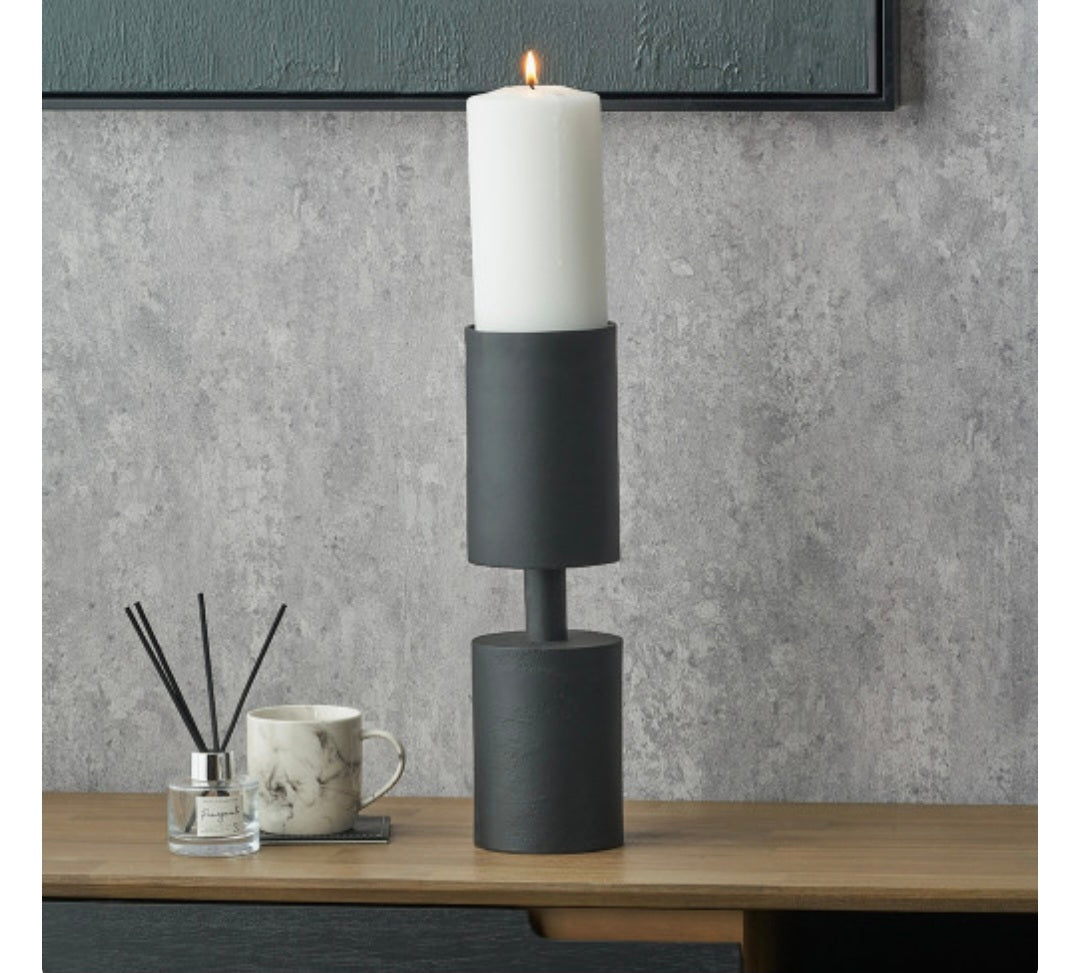 Matt Black Metal Pillar Candle Holder Large