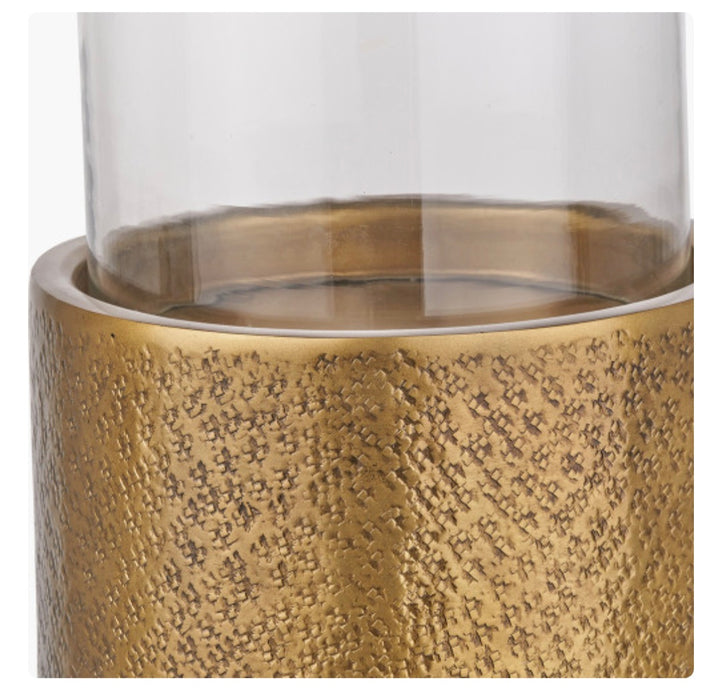Antique Brass Finish Metal and Clear Glass Hurricane Large