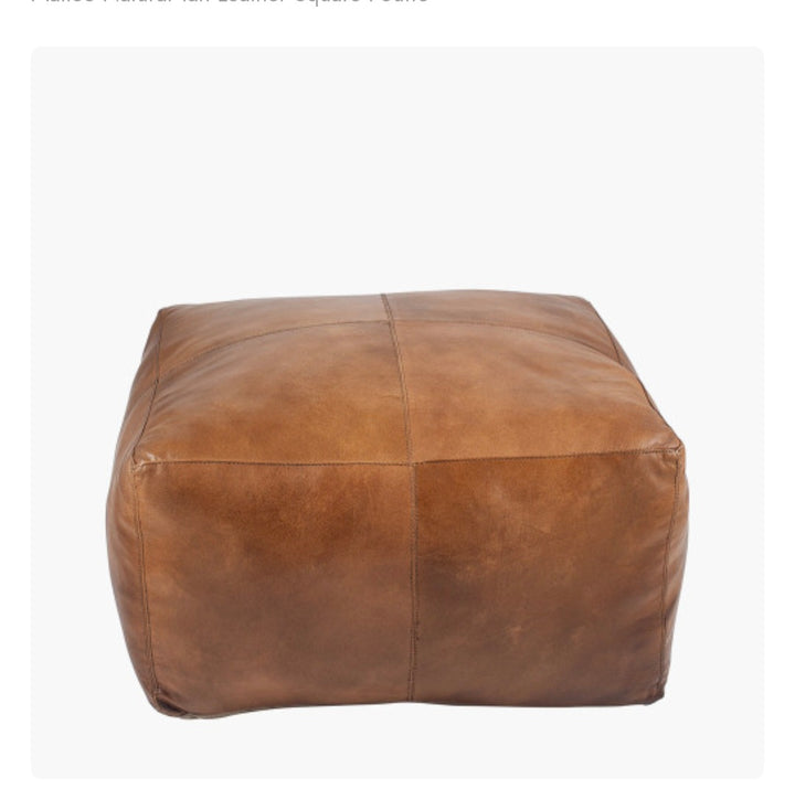 Matteo Natural Tan Leather Square Pouffe