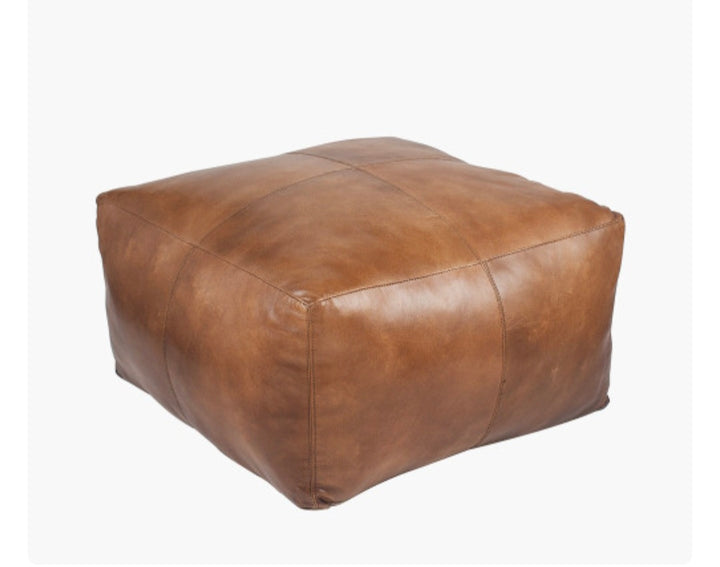 Matteo Natural Tan Leather Square Pouffe