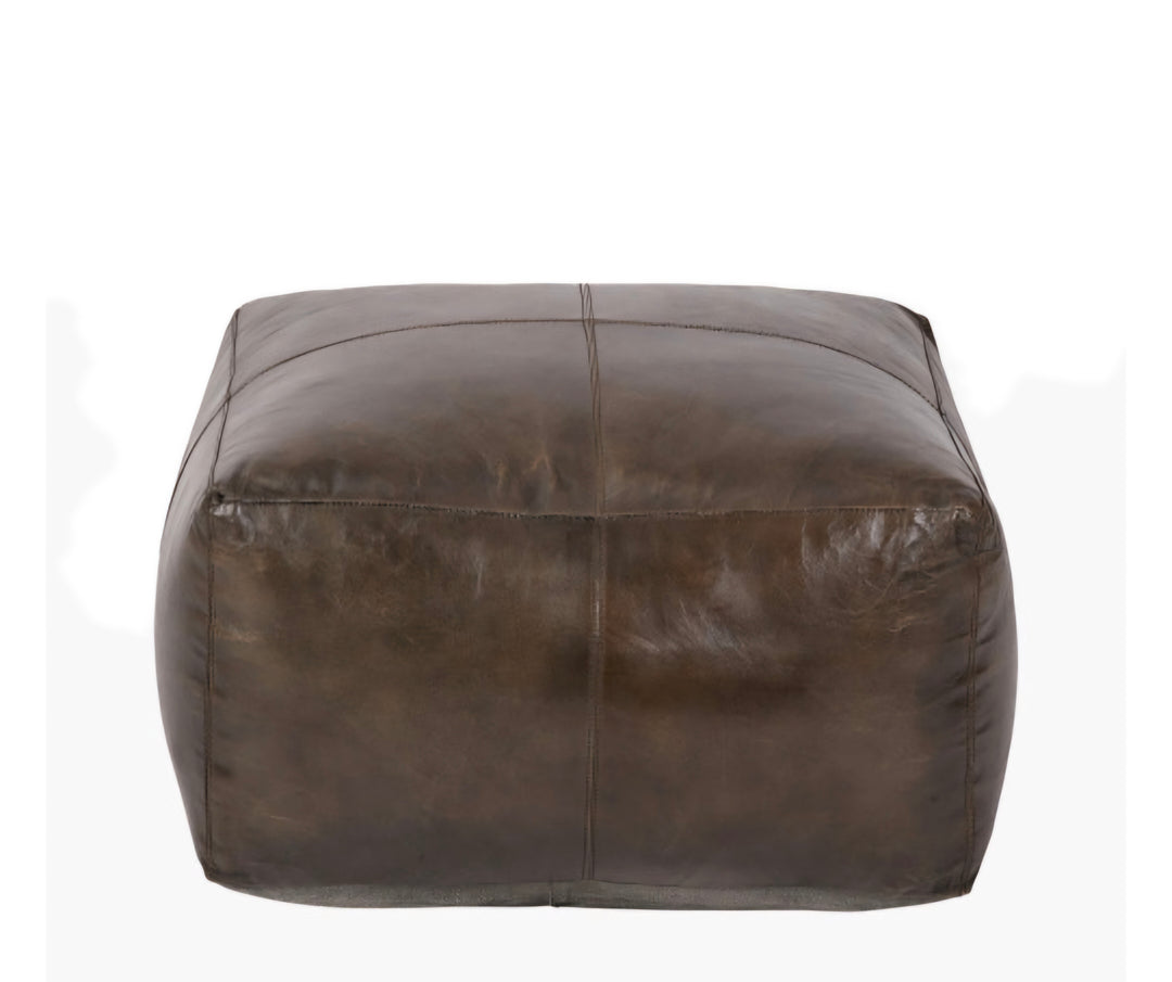 Matteo Peppercorn Leather Square Pouffe