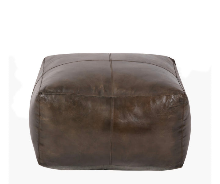 Matteo Peppercorn Leather Square Pouffe