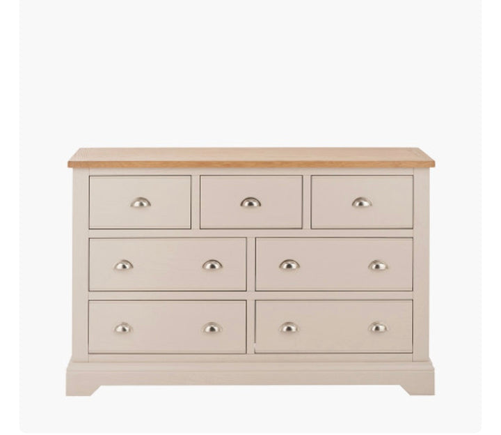 Fairford Parchment White Pine and Oak Wood 7 Drawer Unit/FREE DELIVERY