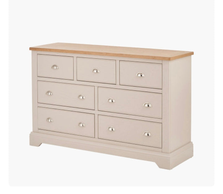 Fairford Parchment White Pine and Oak Wood 7 Drawer Unit/FREE DELIVERY