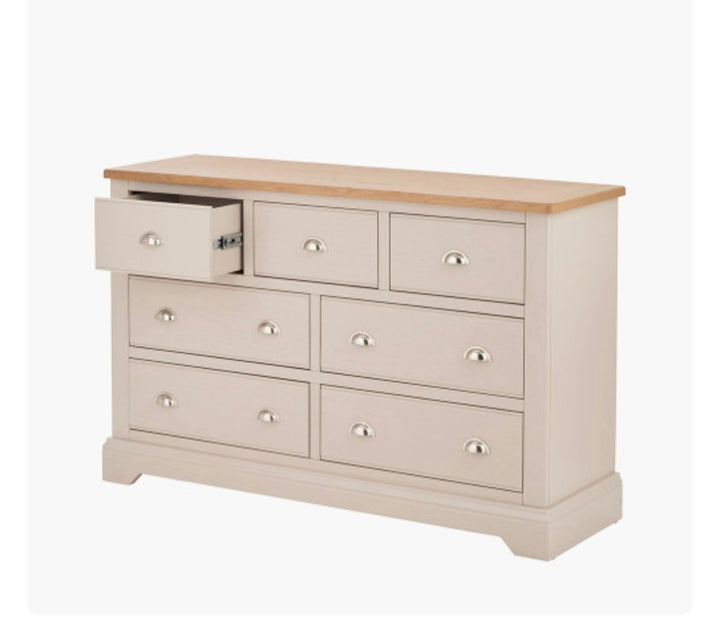 Fairford Parchment White Pine and Oak Wood 7 Drawer Unit/FREE DELIVERY