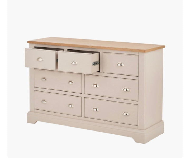 Fairford Parchment White Pine and Oak Wood 7 Drawer Unit/FREE DELIVERY