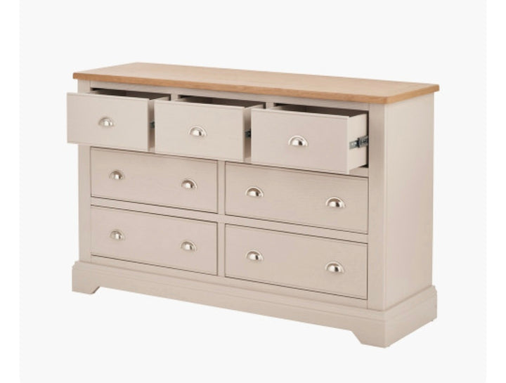 Fairford Parchment White Pine and Oak Wood 7 Drawer Unit/FREE DELIVERY