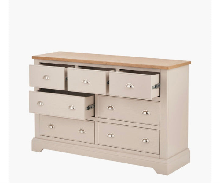 Fairford Parchment White Pine and Oak Wood 7 Drawer Unit/FREE DELIVERY