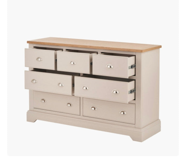 Fairford Parchment White Pine and Oak Wood 7 Drawer Unit/FREE DELIVERY