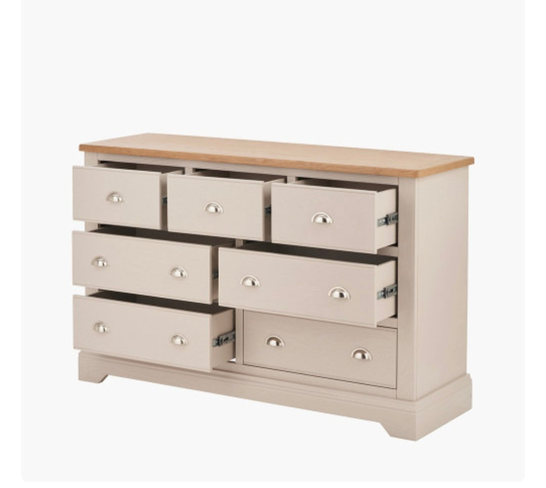 Fairford Parchment White Pine and Oak Wood 7 Drawer Unit/FREE DELIVERY
