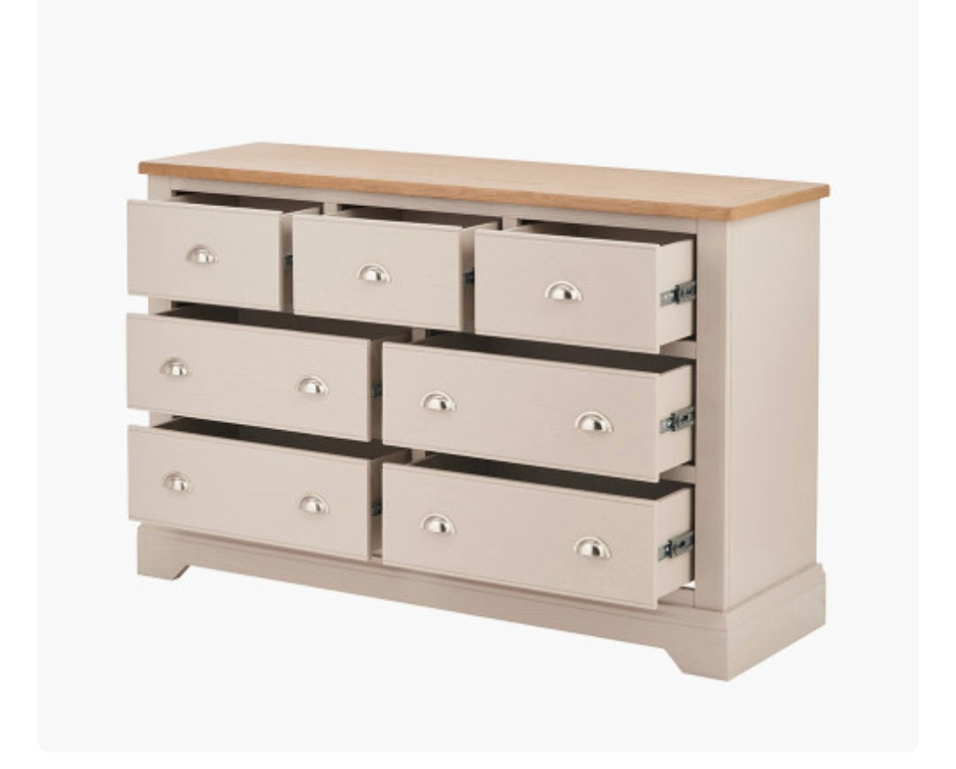 Fairford Parchment White Pine and Oak Wood 7 Drawer Unit/FREE DELIVERY