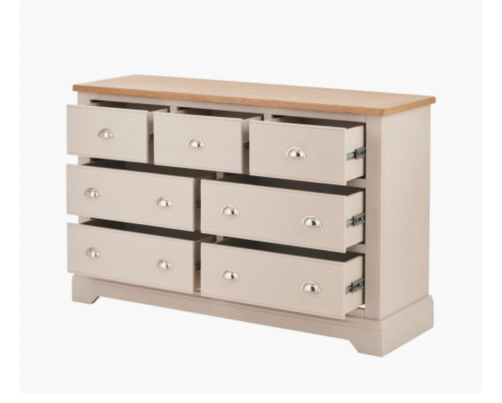 Fairford Parchment White Pine and Oak Wood 7 Drawer Unit/FREE DELIVERY