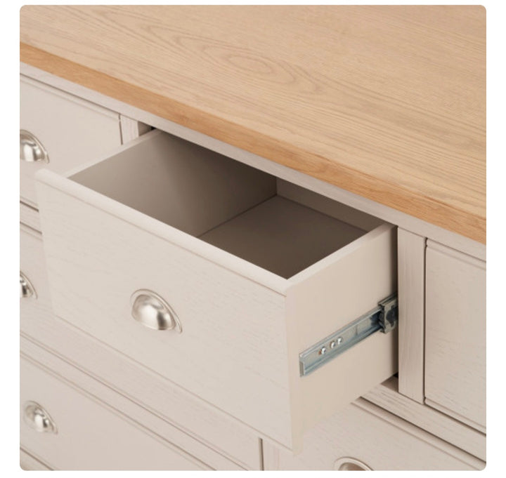 Fairford Parchment White Pine and Oak Wood 7 Drawer Unit/FREE DELIVERY