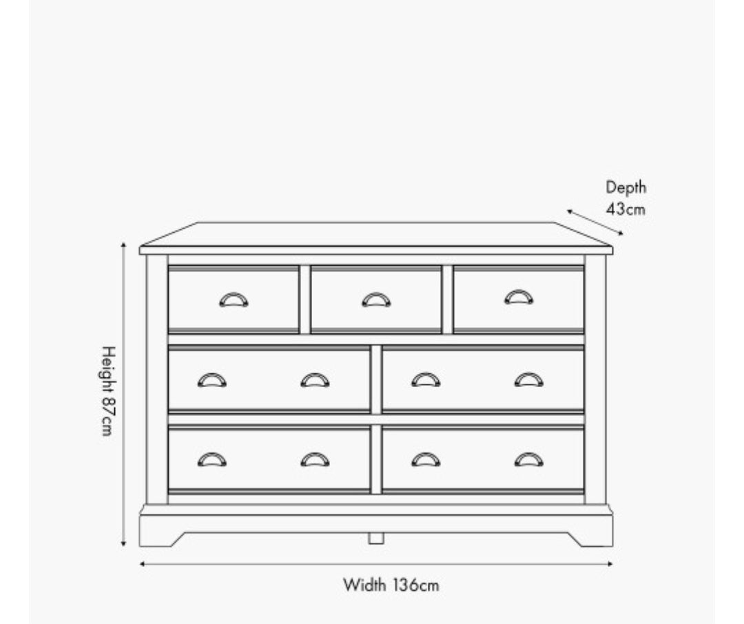 Fairford Parchment White Pine and Oak Wood 7 Drawer Unit/FREE DELIVERY