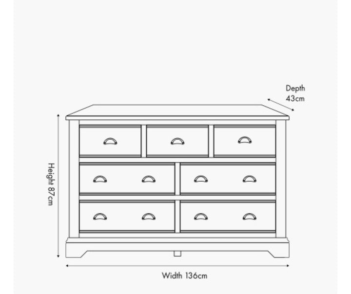 Fairford Parchment White Pine and Oak Wood 7 Drawer Unit/FREE DELIVERY