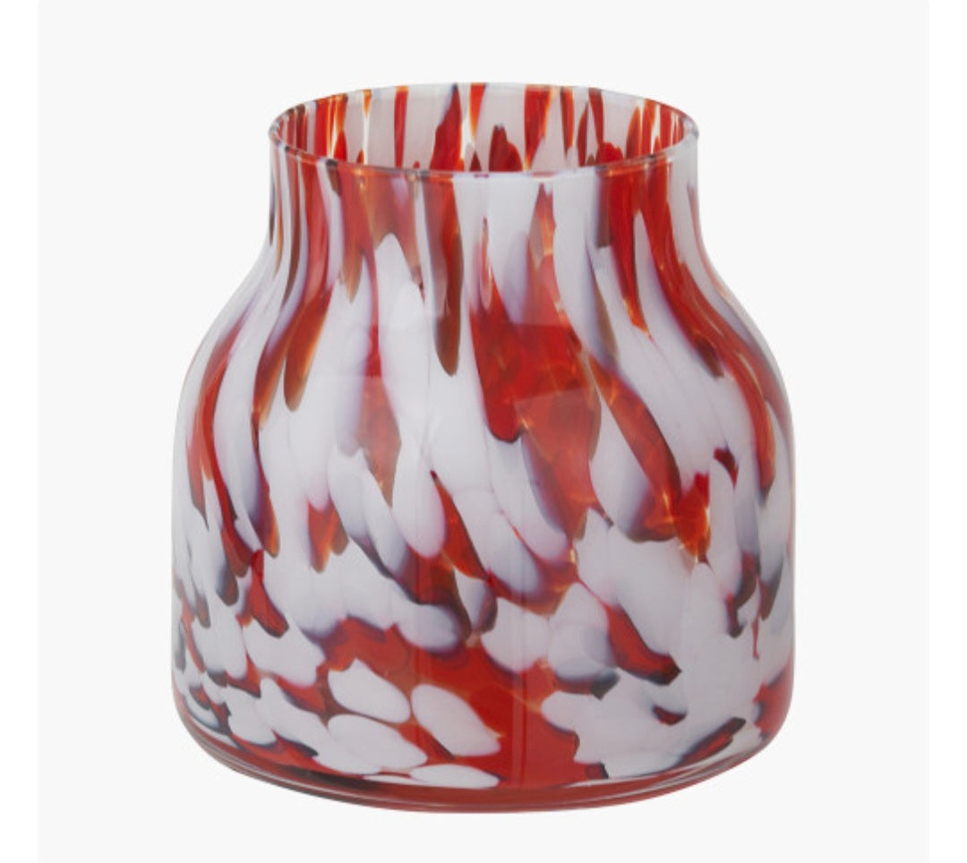 Red and White Tortoiseshell Glass Vase
