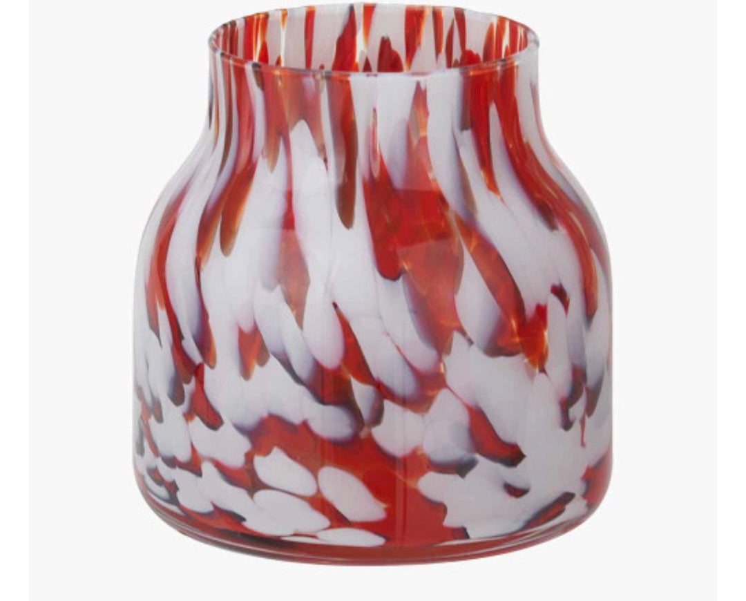 Red and White Tortoiseshell Glass Vase