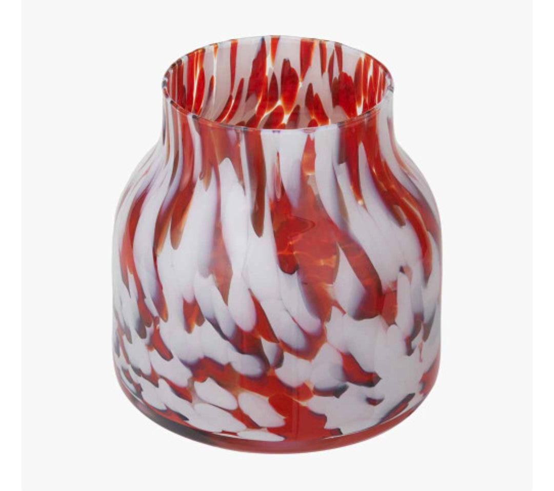 Red and White Tortoiseshell Glass Vase