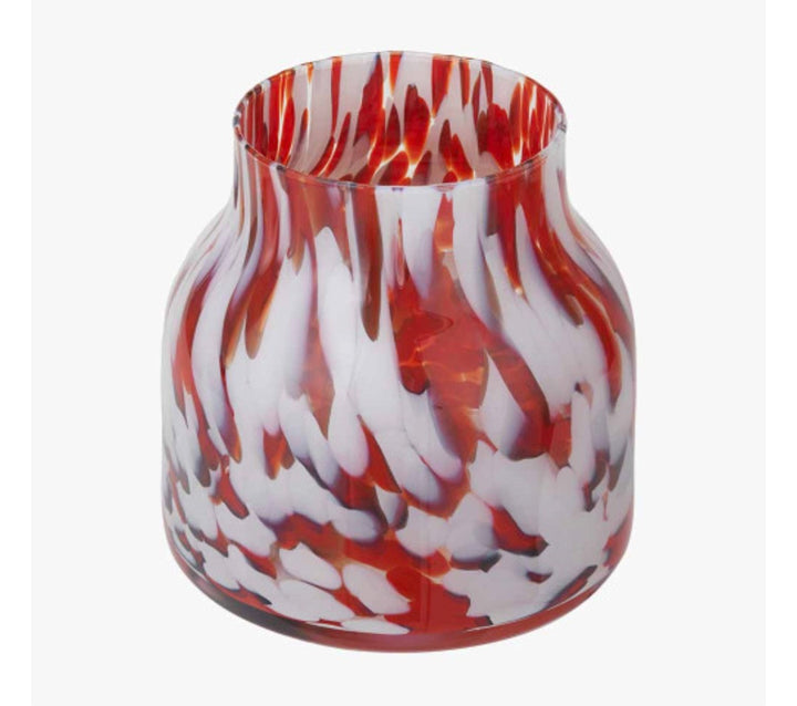 Red and White Tortoiseshell Glass Vase