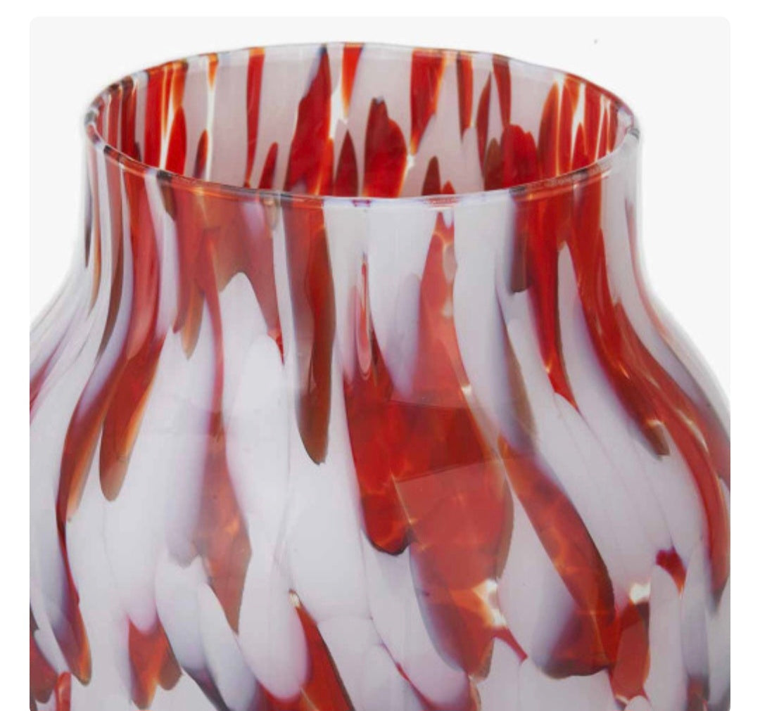 Red and White Tortoiseshell Glass Vase