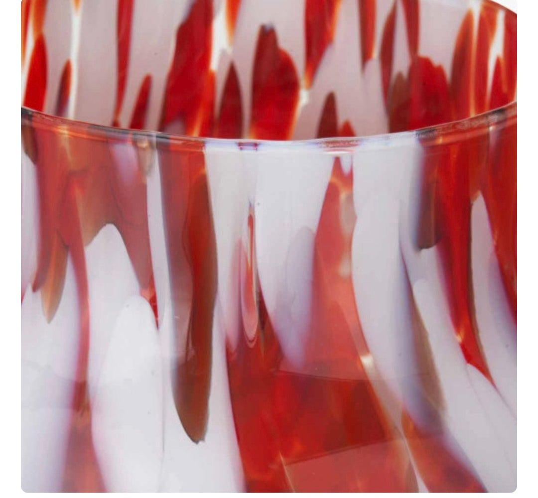 Red and White Tortoiseshell Glass Vase
