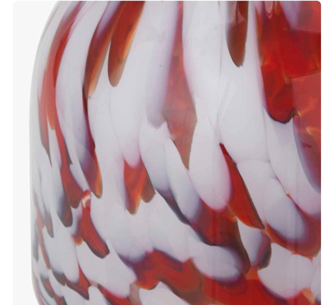 Red and White Tortoiseshell Glass Vase