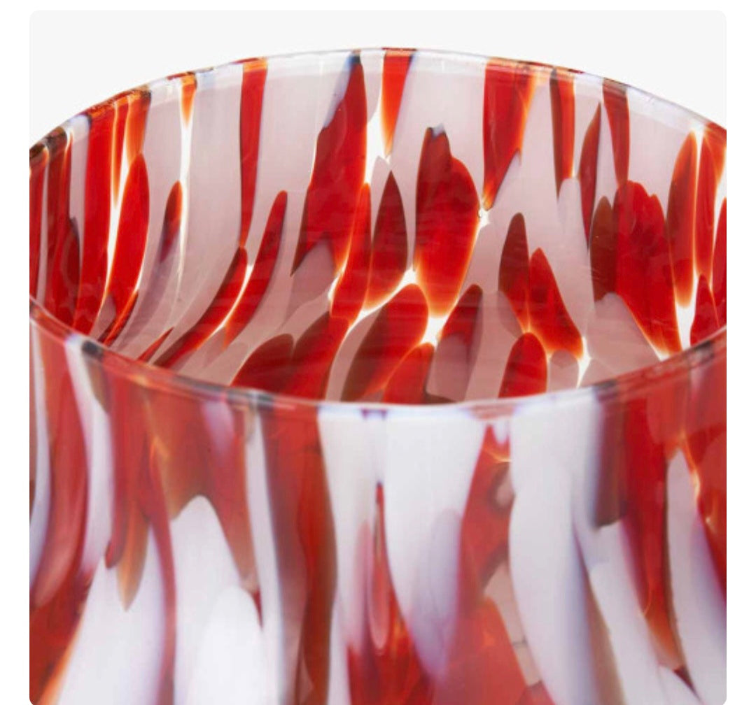 Red and White Tortoiseshell Glass Vase