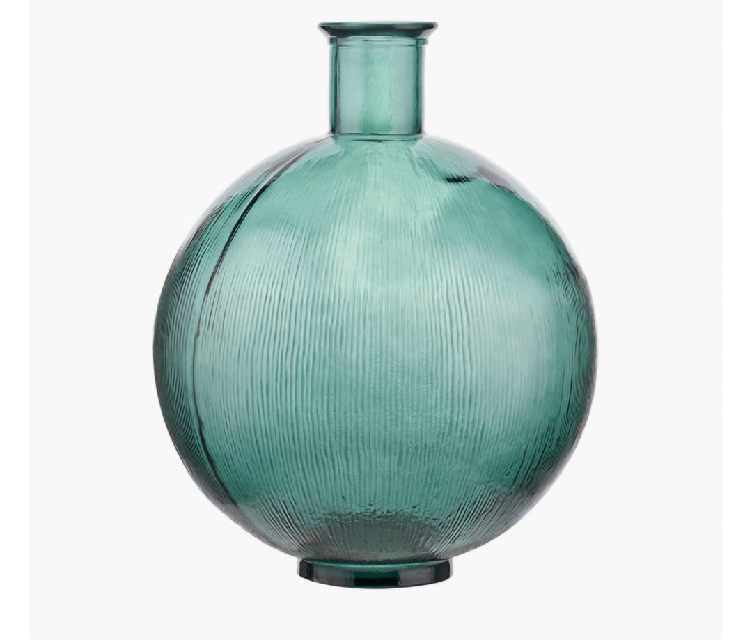 Sea Green Round Recycled Glass Vase