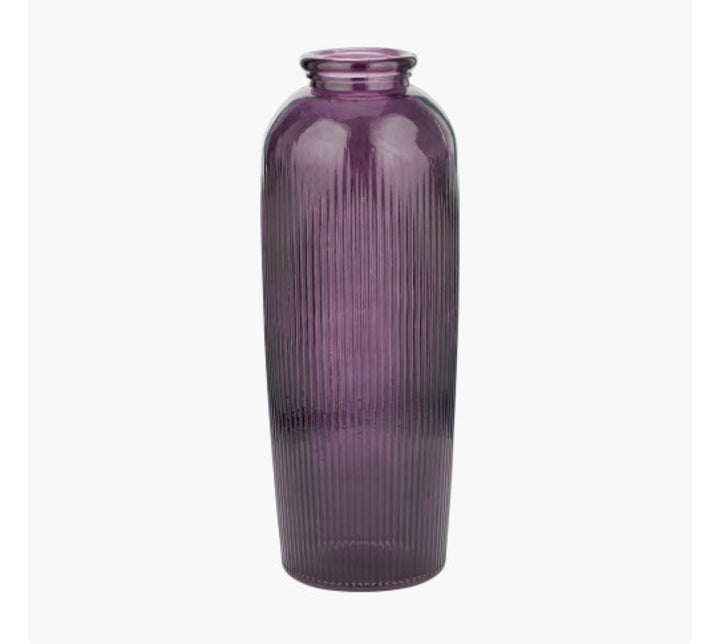 Lilac Recycled Glass Ribbed Vase Tall