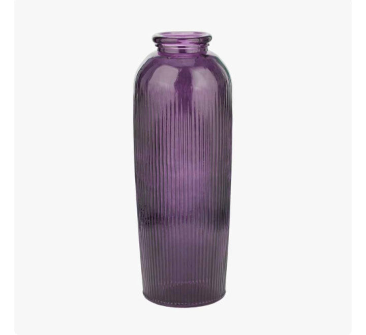 Lilac Recycled Glass Ribbed Vase Tall