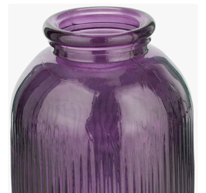 Lilac Recycled Glass Ribbed Vase Tall