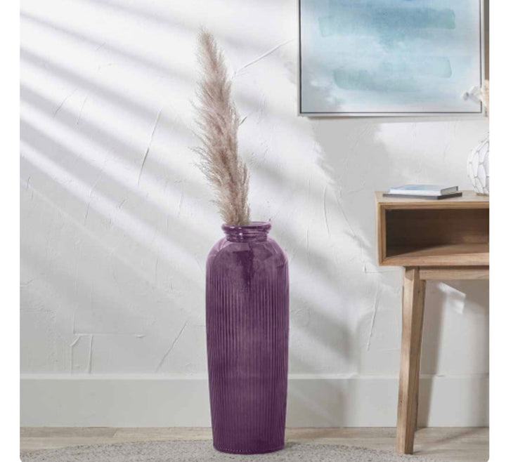 Lilac Recycled Glass Ribbed Vase Tall