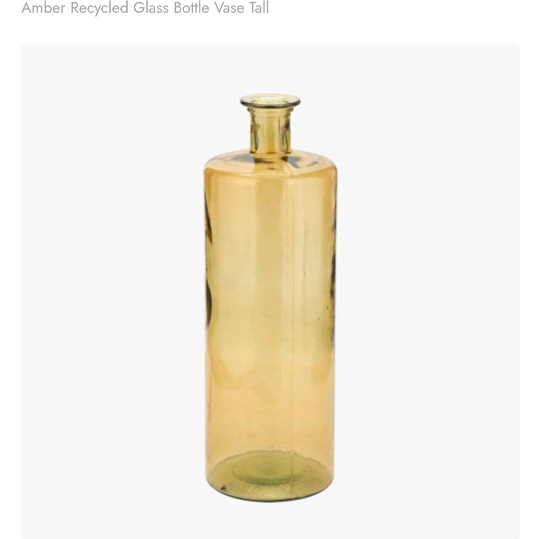 Amber Recycled Glass Bottle Vase Tall