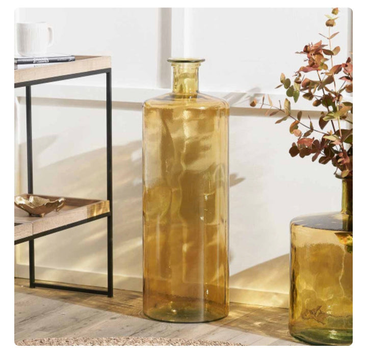 Amber Recycled Glass Bottle Vase Tall