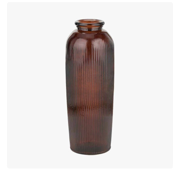 Pecan Brown Recycled Glass Ribbed Vase Tall
