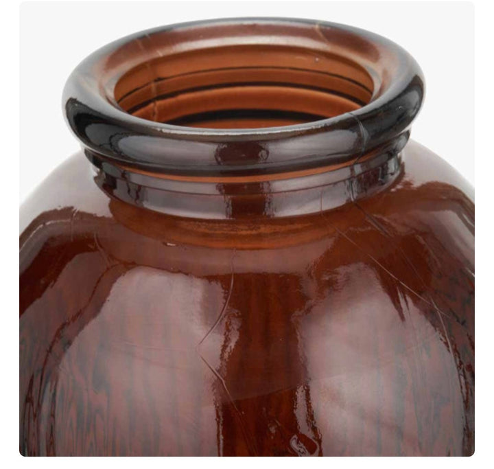 Pecan Brown Recycled Glass Ribbed Vase Tall
