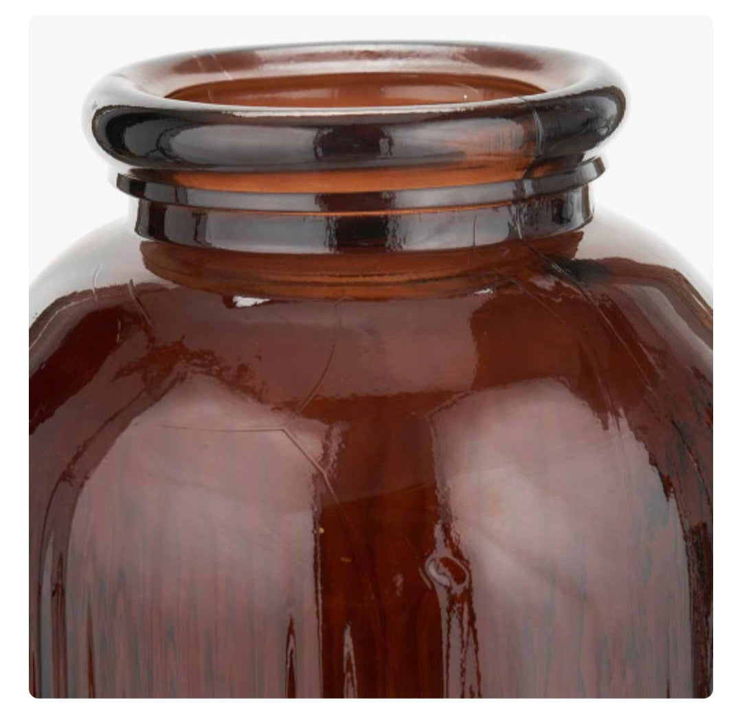 Pecan Brown Recycled Glass Ribbed Vase Tall