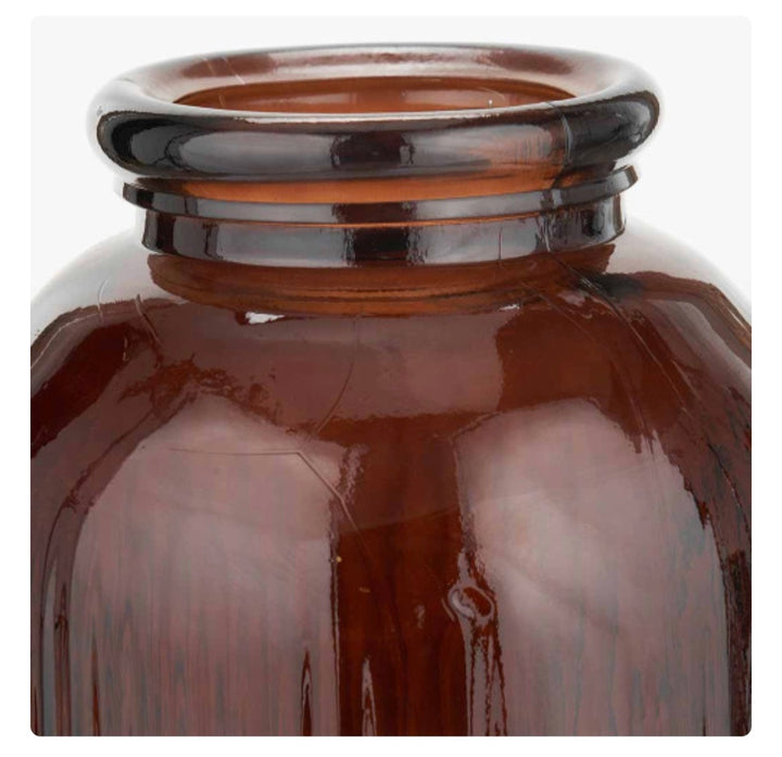 Pecan Brown Recycled Glass Ribbed Vase Tall