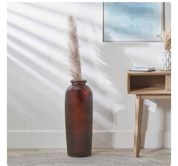 Pecan Brown Recycled Glass Ribbed Vase Tall