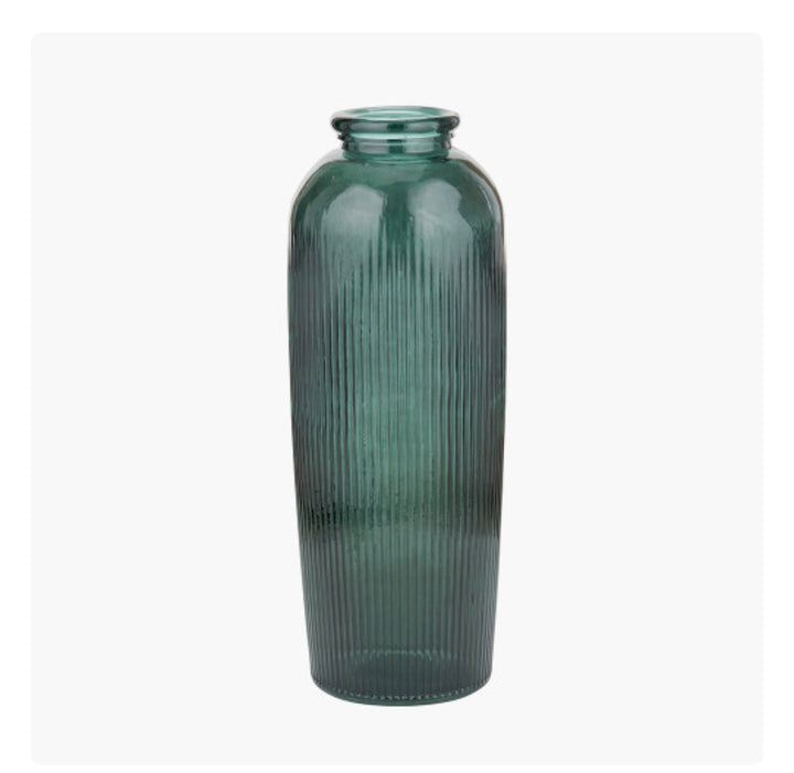 Sea Green Recycled Glass Ribbed Vase Tall
