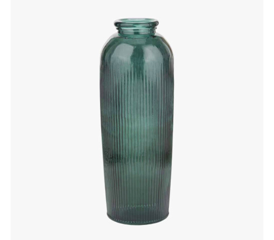 Sea Green Recycled Glass Ribbed Vase Tall