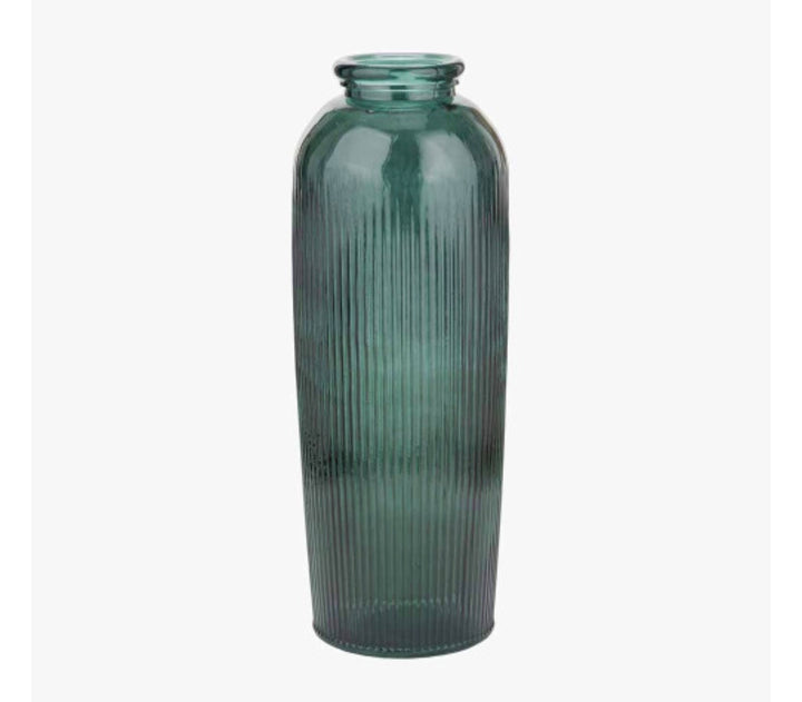 Sea Green Recycled Glass Ribbed Vase Tall