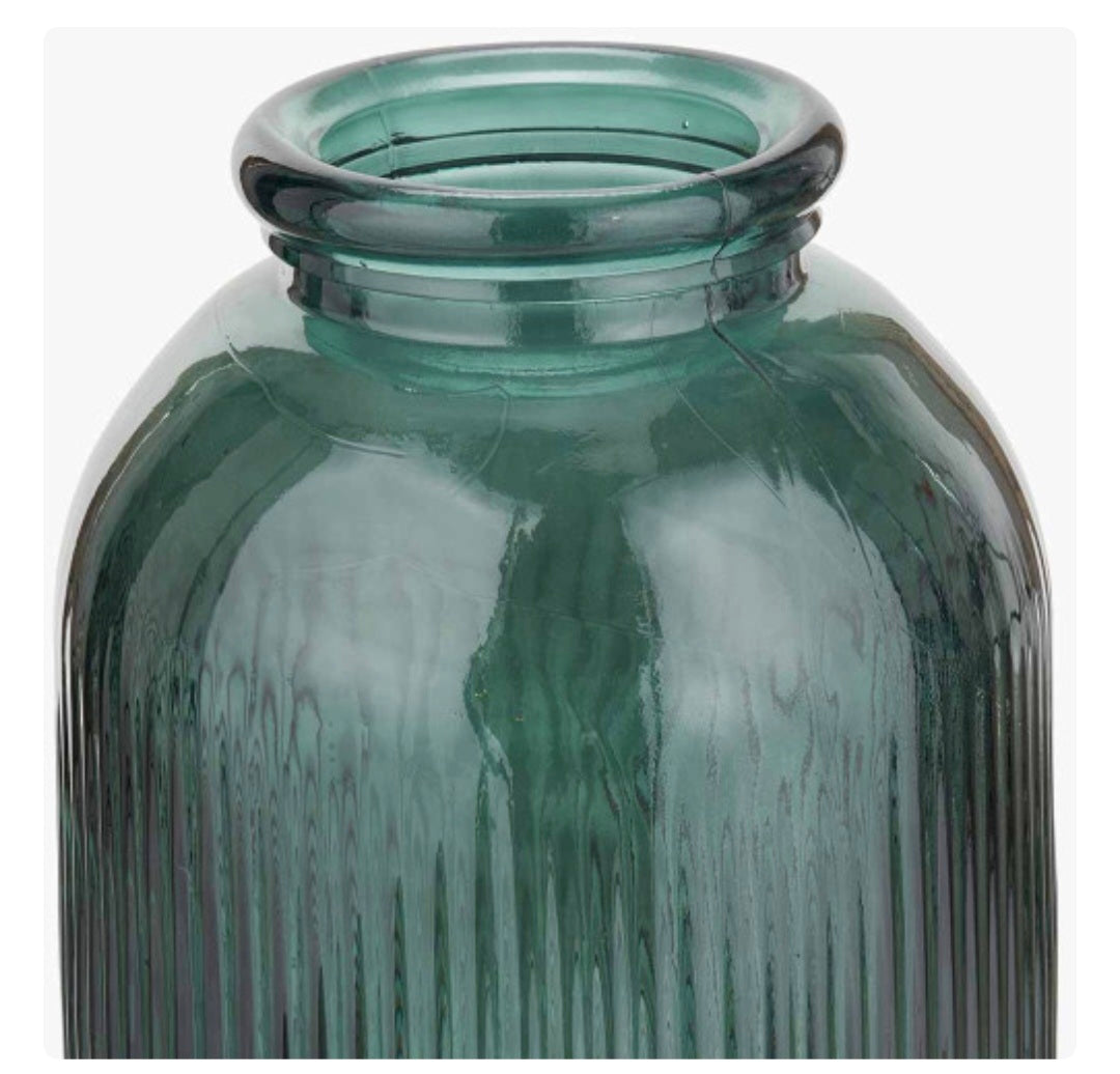 Sea Green Recycled Glass Ribbed Vase Tall