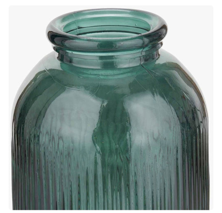 Sea Green Recycled Glass Ribbed Vase Tall