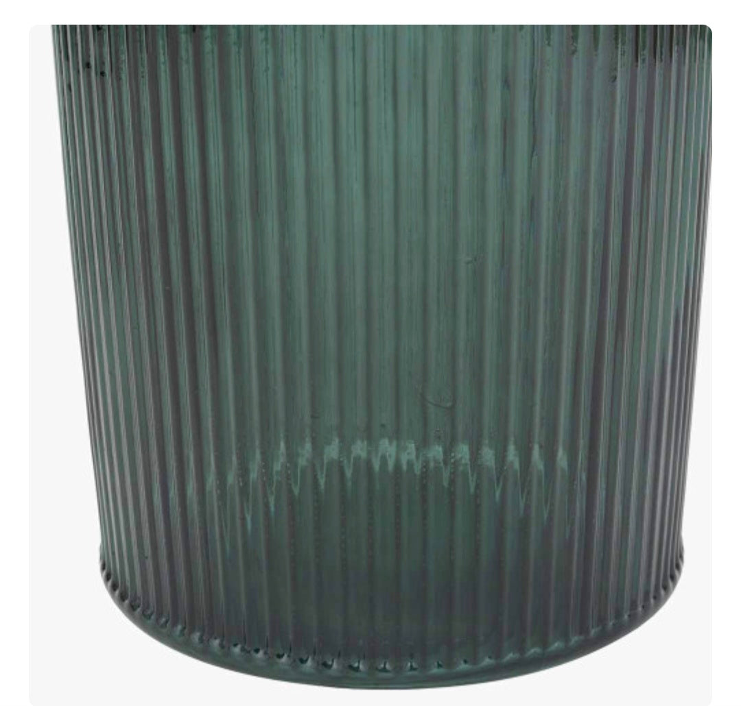 Sea Green Recycled Glass Ribbed Vase Tall