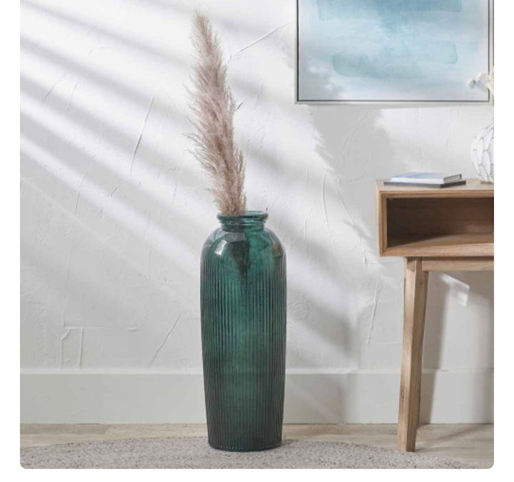 Sea Green Recycled Glass Ribbed Vase Tall